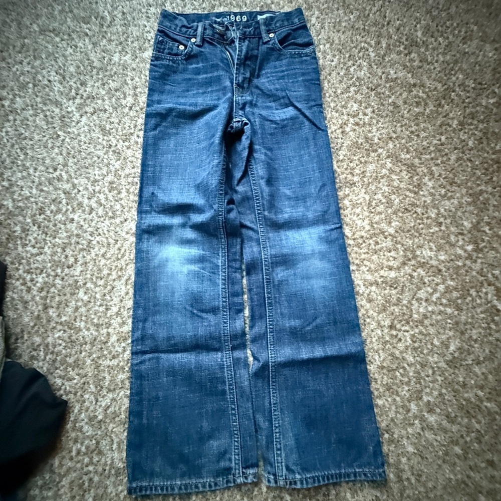 Gap youth boys Blue Denim Jeans boot size 10 slim medium wash adj waste